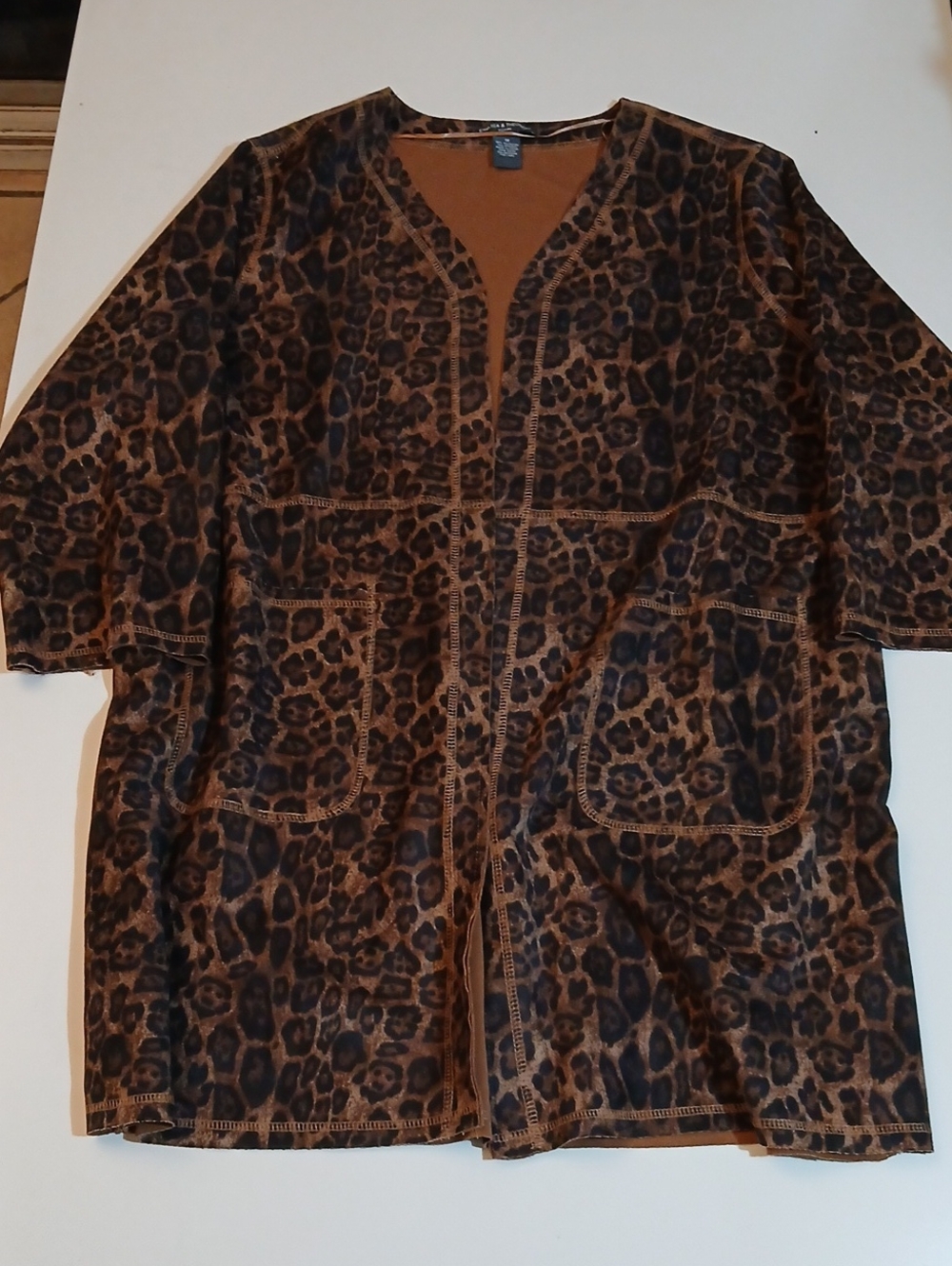 Chelsea & Theodore Brown Leopard Print Open Cardigan